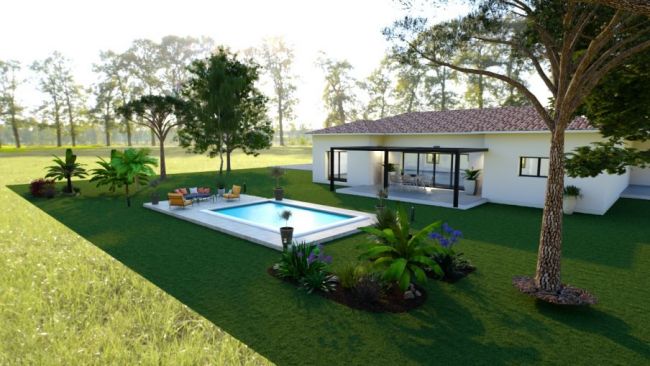 villa de plain pied 140 m2 habitable  sur terrain de 1100 m2