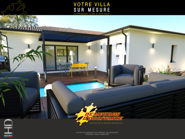 Tres jolie villa contemporaine neuve plain-pied 3 chambres avec garage à Bizanet sur terrain viabilisé