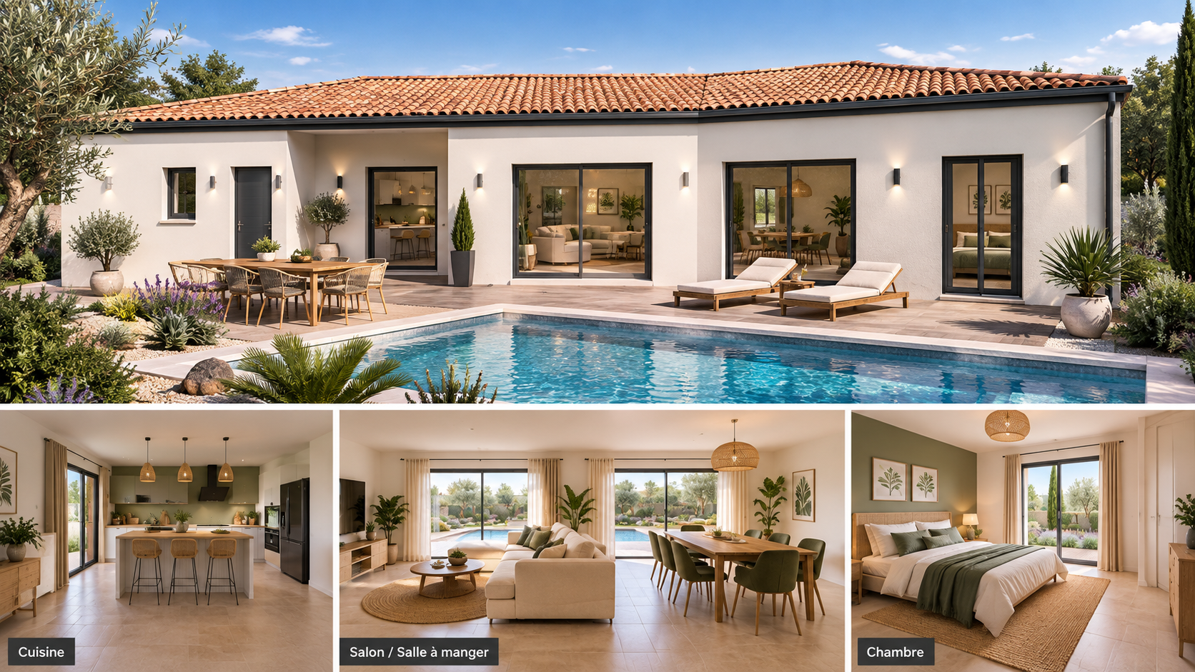 Maison contemporaine 105 m² avec suite parentale et garage 21 m² sur terrain 635 m² à Bizanet (11200)
