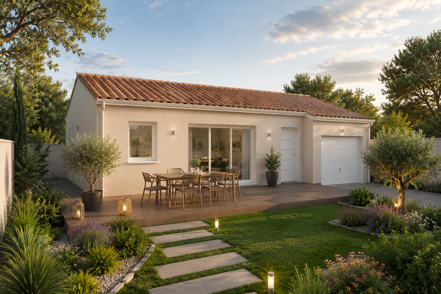 Maison neuve de 85 m² avec 3 chambres et garage à Portel-des-Corbières (11490) sur terrain viabilisé de 408 m²