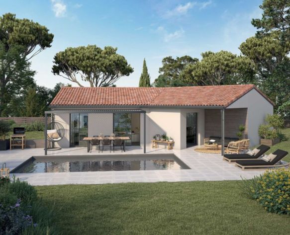 Maison neuve 90 m² plain-pied en L avec suite parentale et garage 16 m² sur terrain viabilisé de 588
