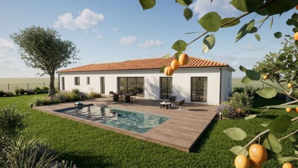 Maison contemporaine de plain-pied de 120 m² avec 4 chambres et garage sur terrain de 720 m² à L’Isle-Jourdain (32600)