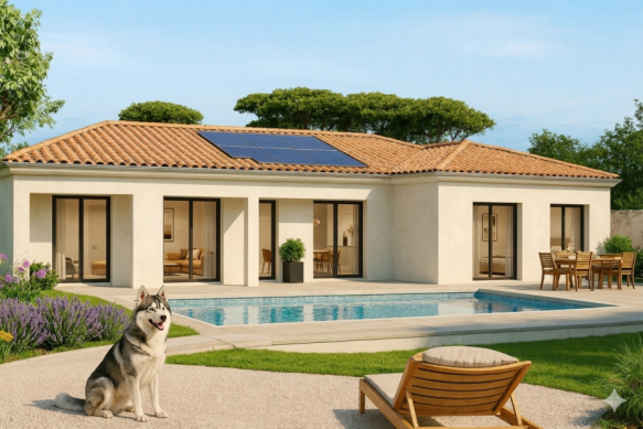 Maison contemporaine 100 m² avec terrain viabilisé de 500 m² à Frouzins : projet de construction 3 chambres, suite parentale, proche écoles et transports