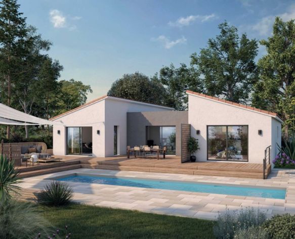 Maison contemporaine neuve de 90 m² avec suite parentale sur terrain viabilisé de 477 m² à Portel-des-Corbières (11490)