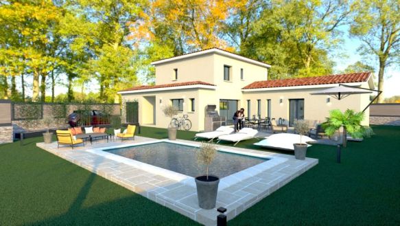 Maison neuve contemporaine à Rouffiac-Tolosan : terrain viabilisé de 1000 m² avec 4 chambres, suite parentale et garage de 20 m²