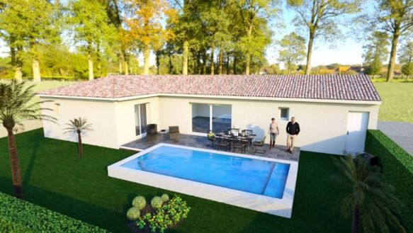 Villa en L de plain-pied de 110m² 3 chambres avec grand garage 11120 Ginestas