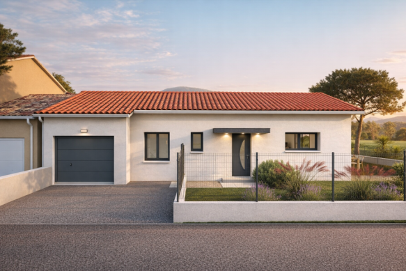 Maison neuve 82 m² avec garage sur terrain viabilisé à Salles-d’Aude, proche écoles et commodités