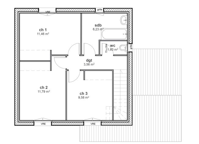 Plan de maison à étage avec garage - R1 - Amandier - Demeures d'Occitanie