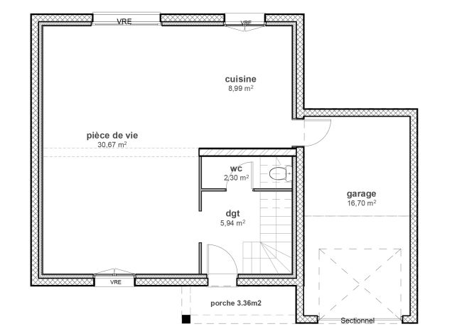 Plan de maison à étage avec garage - RDC - Amandier - Demeures d'Occitanie