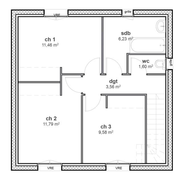 Plan de maison à étage sans garage - R1 - Amandier - Demeures d'Occitanie