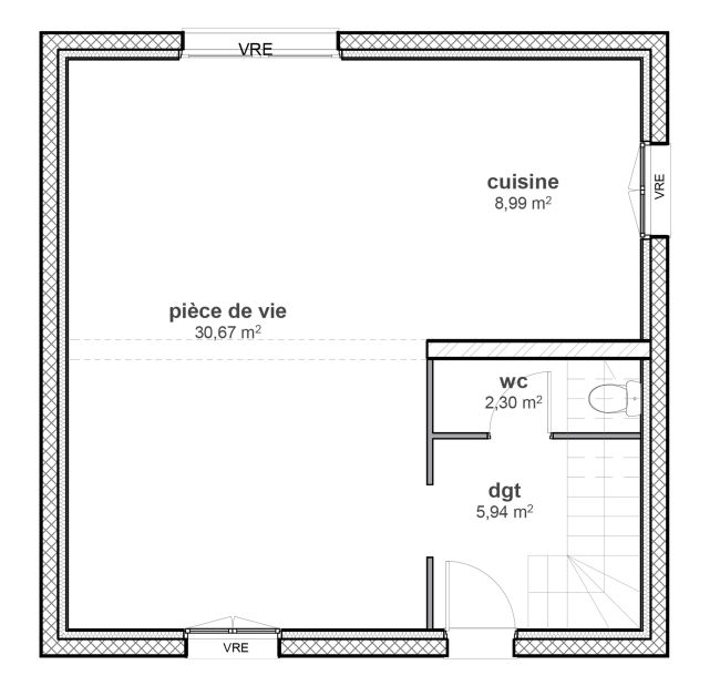 Plan de maison à étage sans garage - RDC - Amandier - Demeures d'Occitanie