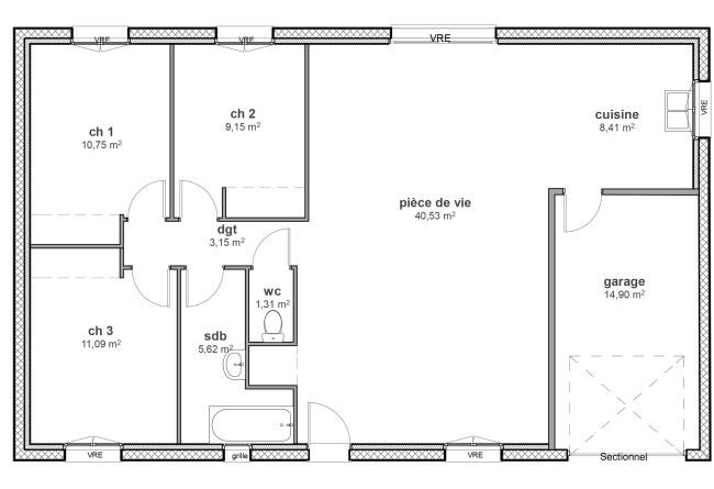 Plan de maison Cactus89 m² - Demeures d'Occitanie