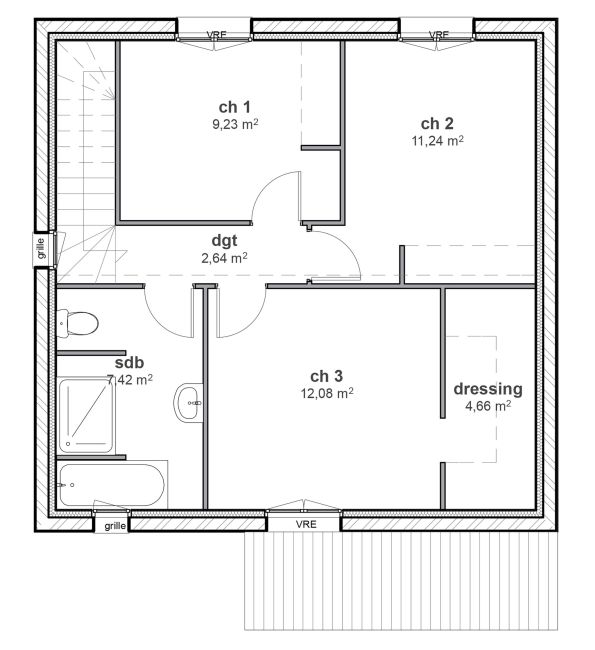 Plan de maison à étage traditionnelle - R1- Demeures d'Occitanie