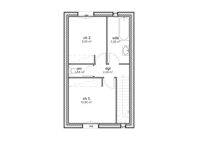 Plan de maison à étage toit plat contemporaine - R1 - Henné -  Demeures d'Occitanie