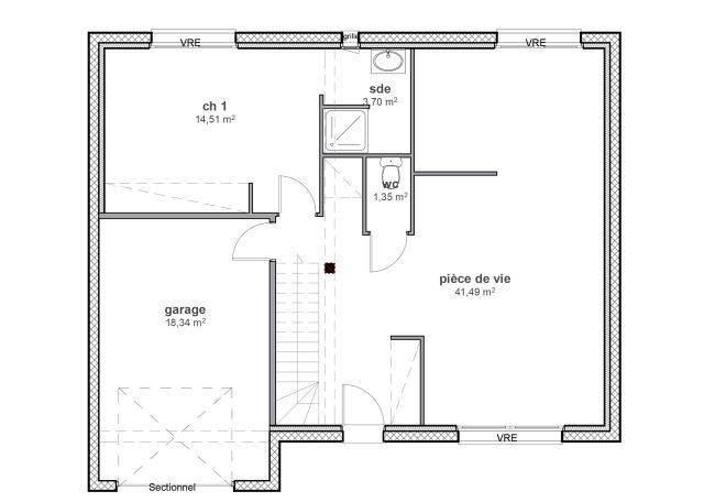 Plan de maison à étage toit plat contemporaine - RDC - Henné - Demeures d'Occitanie