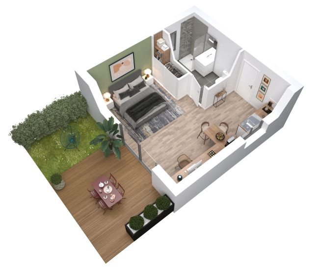 Cocoon 1 - Plan axonometrique - Studio de jardin  -30 m² - Demeures d'Occitanie