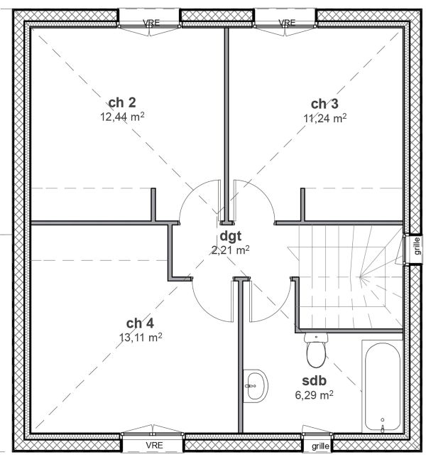 Plan de maison à étage - R1 - Modèle Olivier - Demeures d'Occitanie