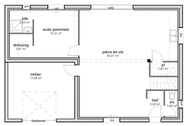 Plan de maison à étage - RDC - Modèle Olivier - Demeures d'Occitanie