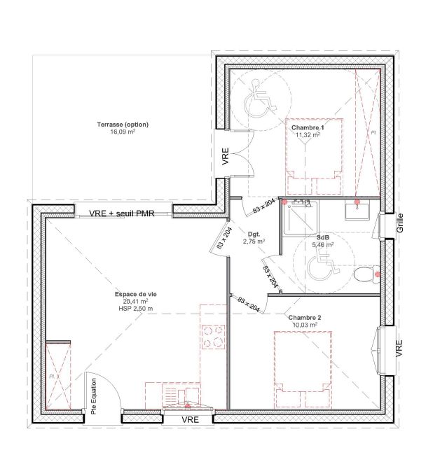 Cocoon 5 - Plan de Maison de jardin - 50 m² - 2 chambres - terrasse - Demeures d'Occitanie