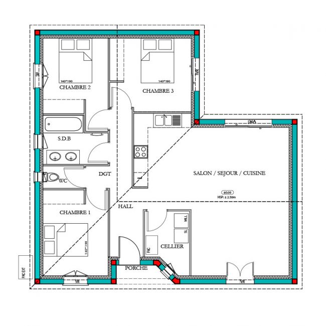 Plan maison Meleze traditionnelle 85m²