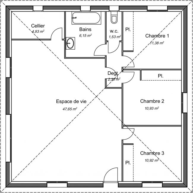 Plan de maison cubique 95 m² - Bonzaï