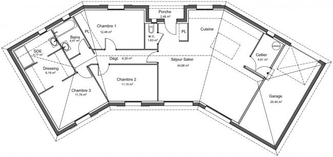 Plan de maison 110 m² avec garage - Cèdre