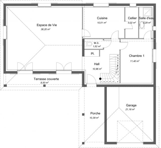 Plan de maison Charme à étage de 116 m² - RDC