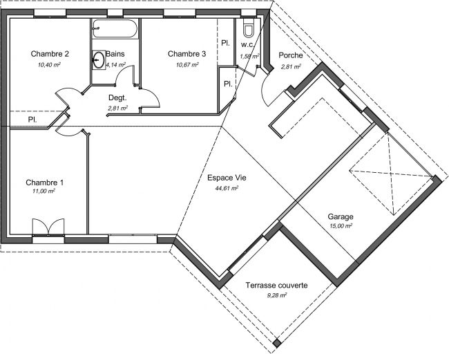 Plan de maison contemporaine 85 m² - Ebene