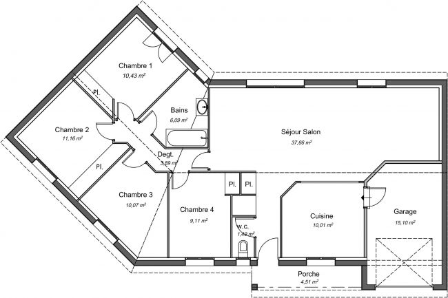 Plan de maison contemporaine 99 m² - Ebene