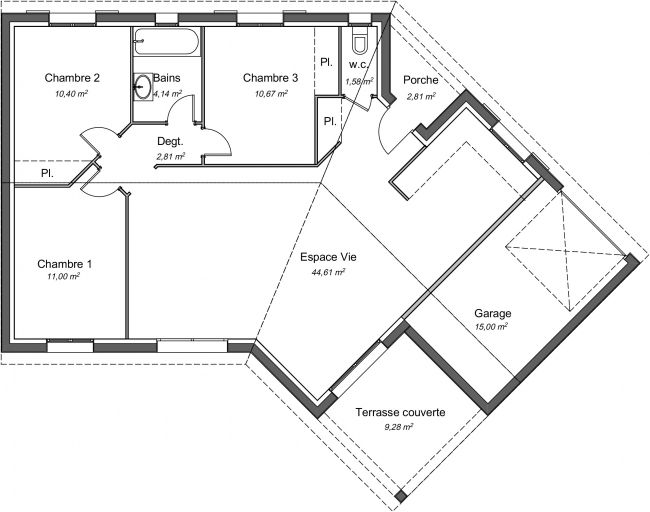 Plan de maison de 85 m² - Ebene