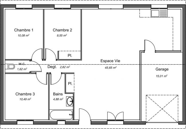 Plan de maison contemporaine de plain-pied 85 m² - Magnolia