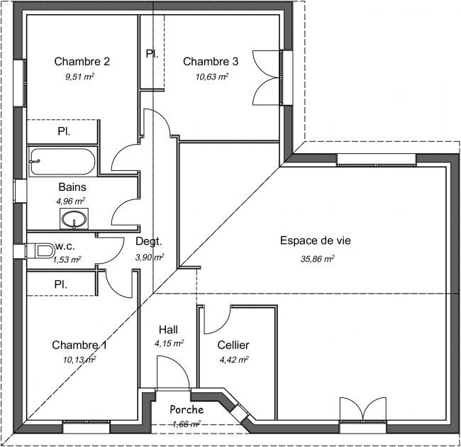 Plan de maison contemporaine de 85 m² - Mélèze