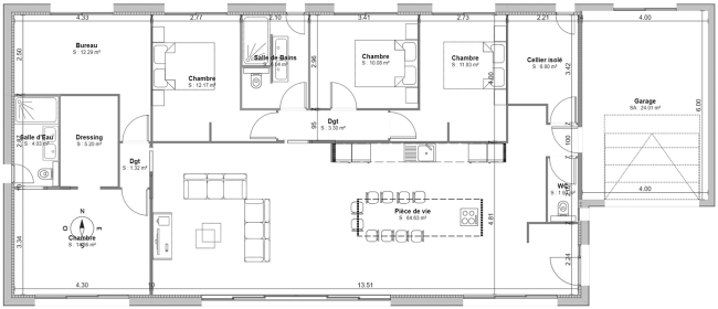 Plan modèle de maison Hoya Contemporaine à toit plat - Demeures d'Occitanie
