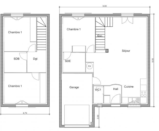 Plan Maison à étage Cyprès RDC + R1