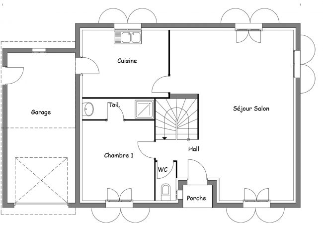 Plan de maison bastide toulousaine RDC - Modèle Hetre