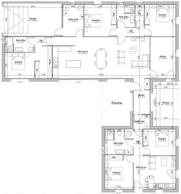 plan de modèle de maison Belombra contemporaine de plain-pied- Demeures d'Occitanie