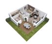 Cocoon 5 - Plan axonometrique de Maison de jardin - 50 m² - 2 chambres - terrasse - Demeures d'Occitanie