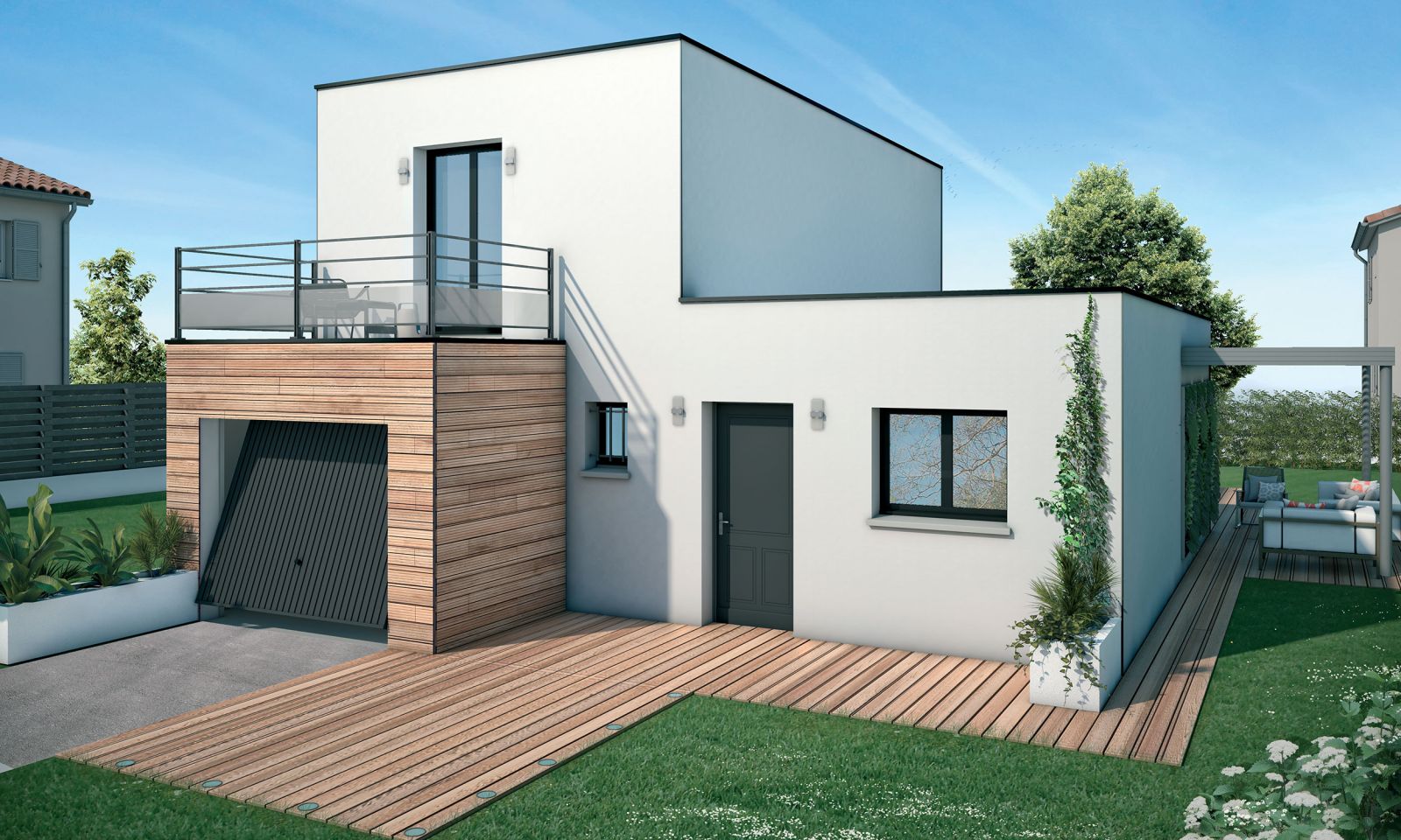 Modèle de maison à étage toit plat contemporaine - Demeures d'Occitanie