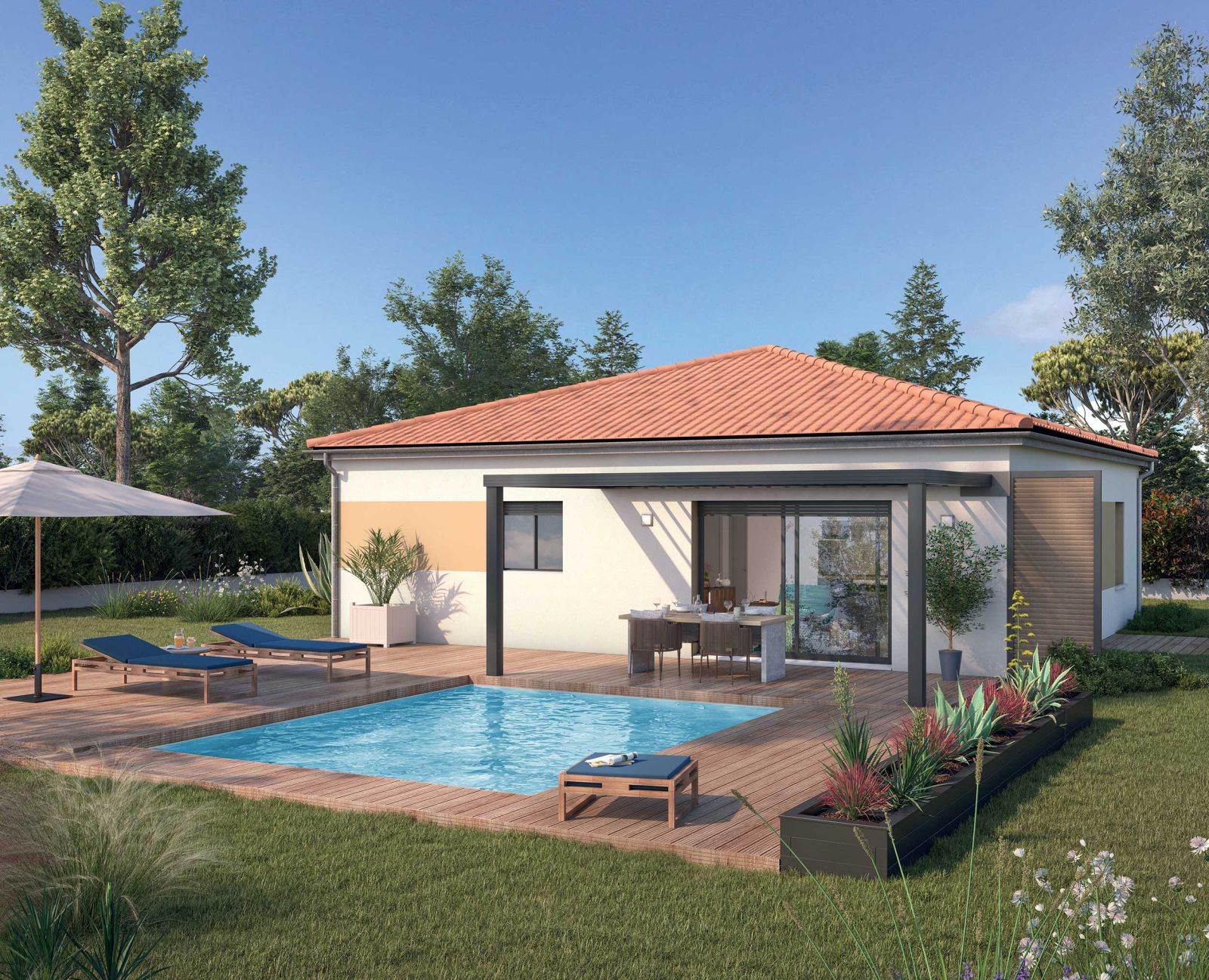 Modele de maison contemporaine de plain pied - Bonzai - Demeures d'Occitanie