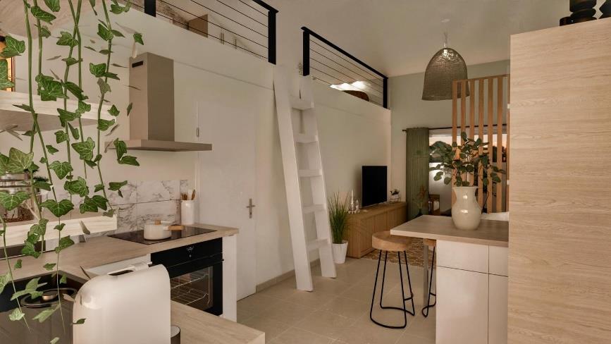 Cocoon 2B - Vue intérieure avec mezzanine - Demeures d'Occitanie