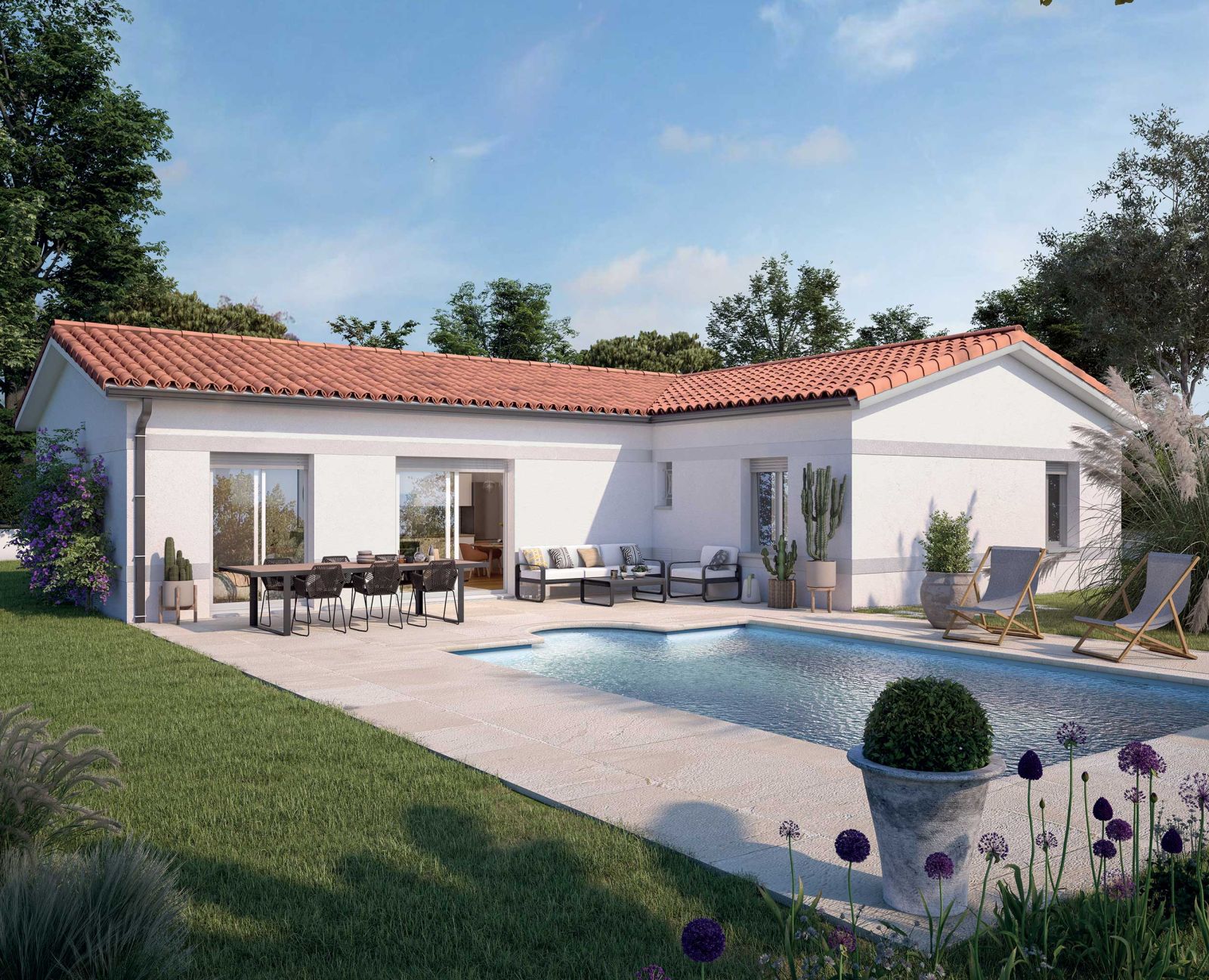 Modèle de maison traditionnelle en L de plain-pied - Mélèze - Demeures d'Occitanie