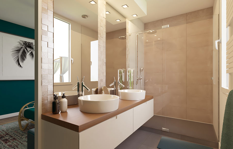 Décoration style californien intérieur salle de bain - modèle Acajou