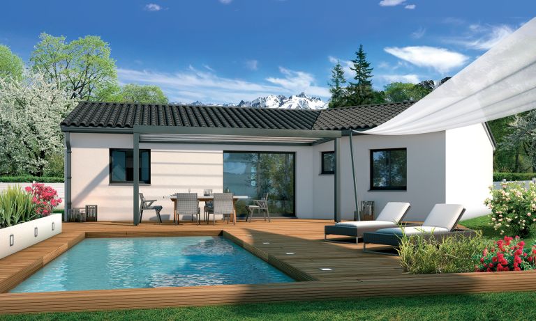 Villa plain pied en L sur parcelle 4 faces