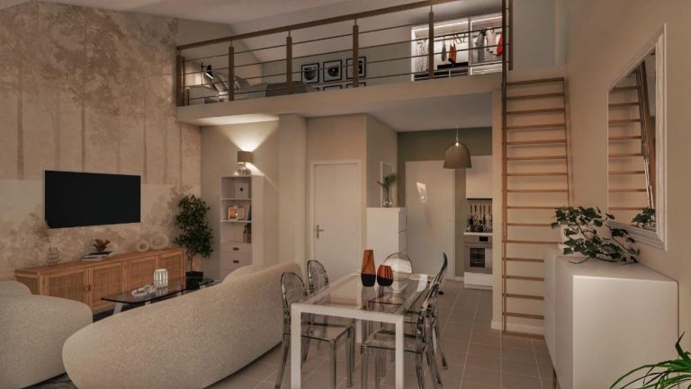 Cocoon 1B - Vue intérieure avec mezzanine - Demeures d'Occitanie