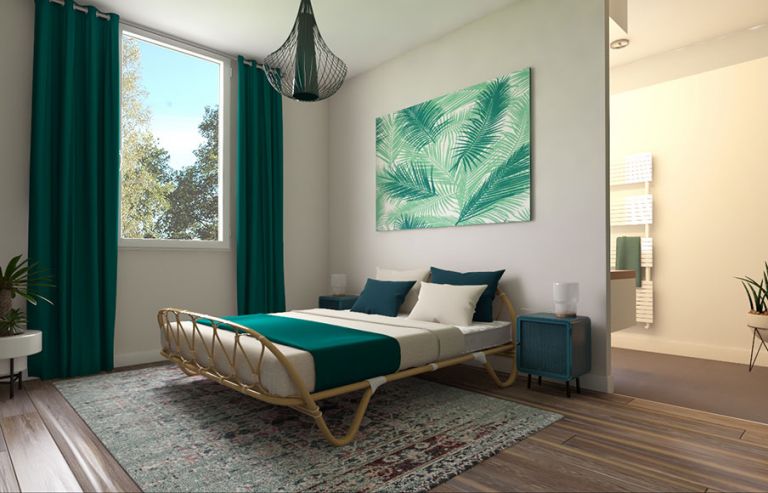 Décoration style californien intérieur chambre - modèle Acajou