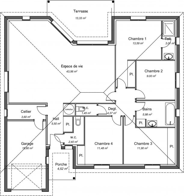 Plan de maison contemporaine de 112 m² - Orme